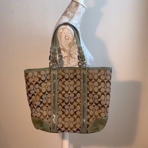 COACH 8K53 Signature w Blue Suede Beaded Trim Tote